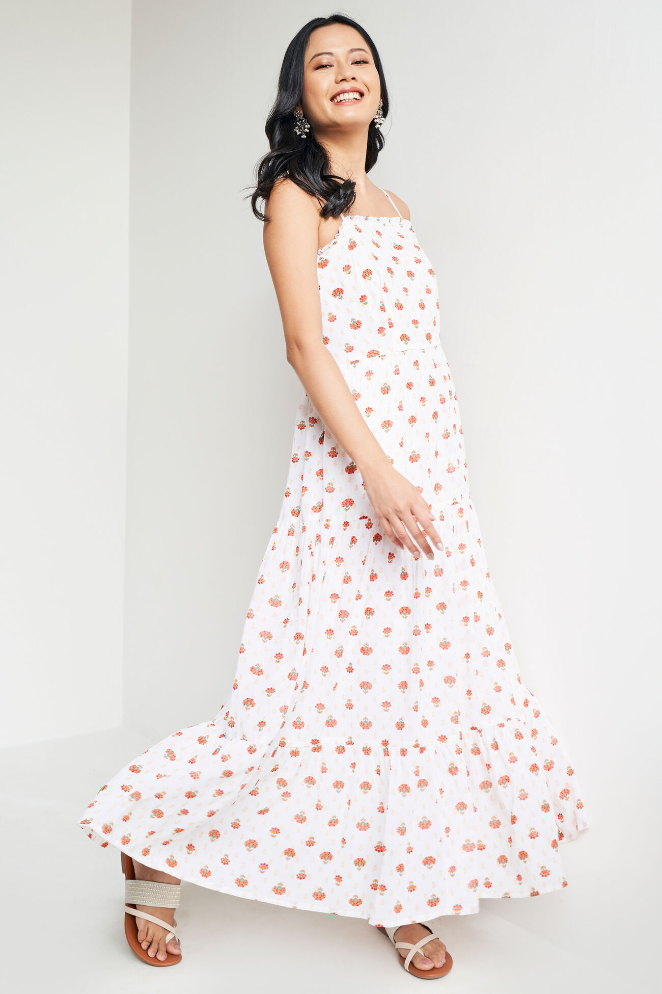 Off White Floral Flared Gown, Off White, image 2
